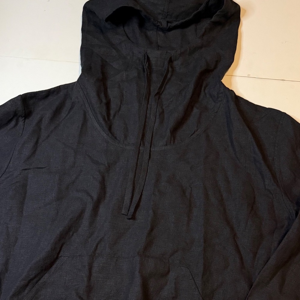 Manufacture de Lin 100% Linen Pullover Hoodie Anorak Kangaroo Pocket Large NWOT - Picture 5 of 7